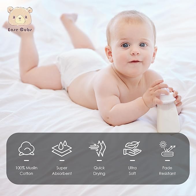 12 Pack Muslin Washcloths for Baby - 100% Cotton Baby Wash Cloths for or Baby Face Body Comfy and Soft for Newborn Infants Kids Girls and Boys - 12"x12" - Ivory, Slate and Emerald Series