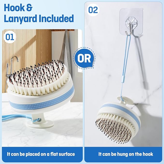 Scalp Massager with Double-Layer Bristles,Anti-Slip Rich-Lathering Hair Washing Shampoo Brush,Curved Scalp Scrubber with Better Head Fit for Dandruff Removal,Wet&Dry Use Scalp Stimulator.