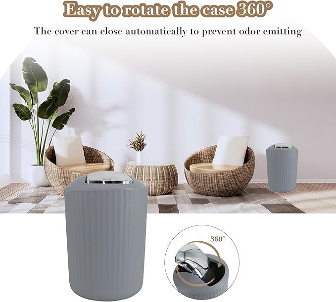 Grey Bathroom Accessories Set, 10Pcs Bathroom Accessory Sets Complete with Trash Can, Shower Curtain, Vanity Tray, Soap Dispenser, Soap Dish, Toothbrush Holder&Cup, Toilet Brush&Holder, Qtip Holder