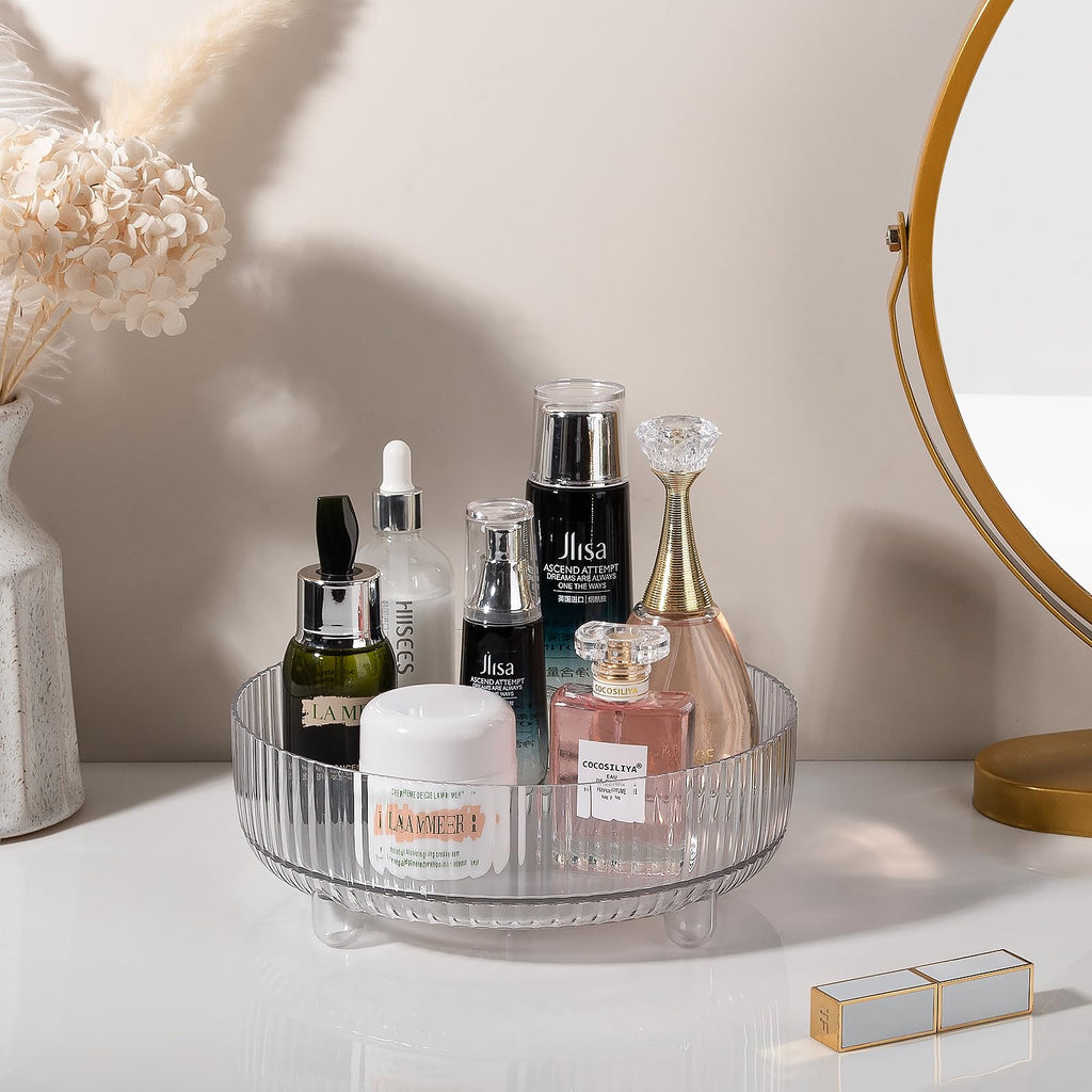 360 Rotating Makeup Organizer Perfume Tray Skincare Holder, Small Clear