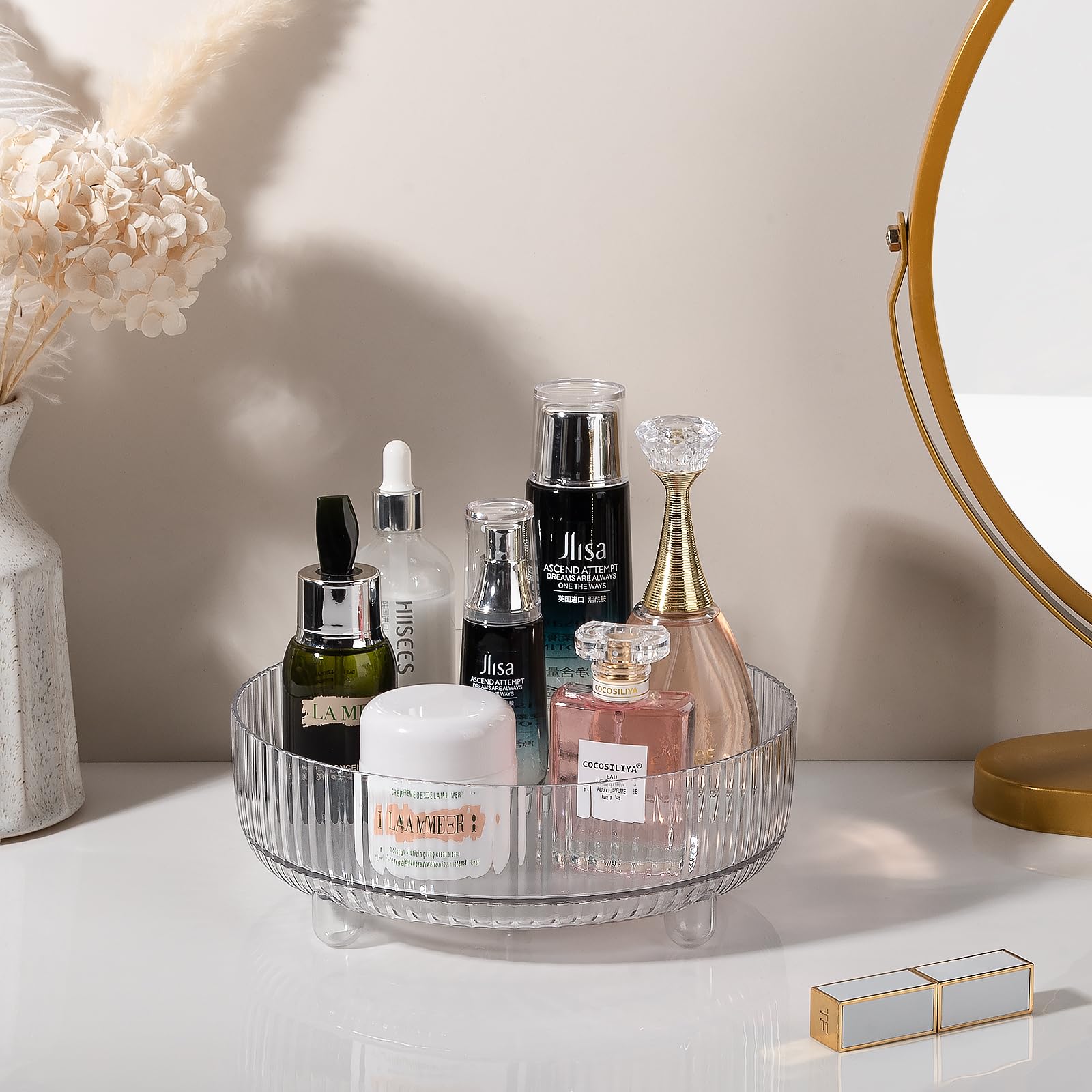 360 Rotating Makeup Organizer Perfume Tray Skincare Holder, Small Clear