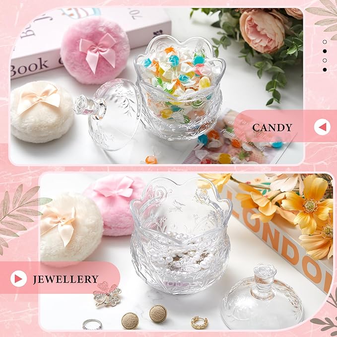 Tioncy 3 Pcs Large Body Powder Puff and Container Valentine's Day gift Powder Container with Puff Crystal Case Soft Washable Reusable Velour Face Body Glitter Wet Dry Makeup(Floral Embossed,Clear)