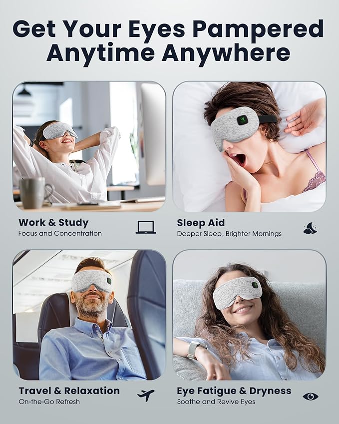 Heated Eye Mask - Cordless Eye Mask for Dry Eyes, FSA-HSA Eligible, Eye Relief, Improved Sleep, Washable Eye Heating pad for Travel and with Replaceable Shell