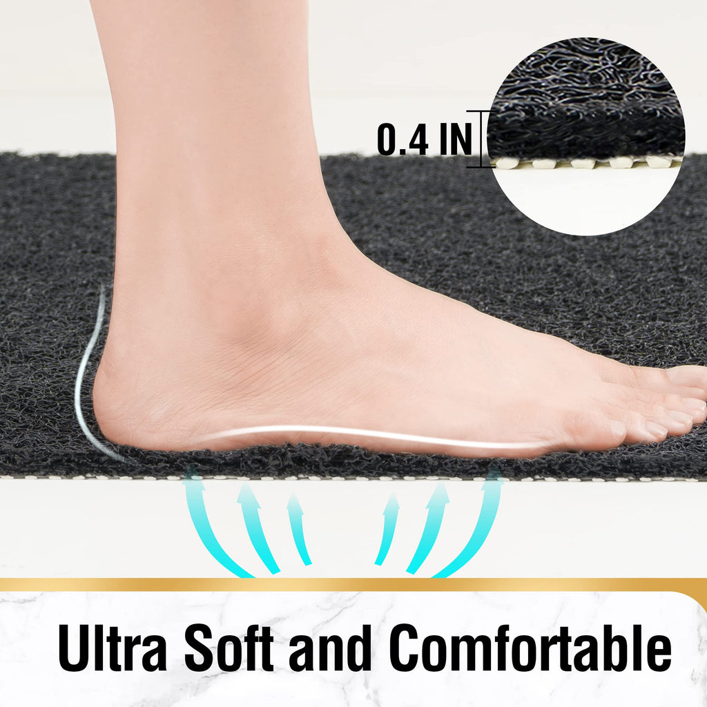 HITSLAM Shower mat Non Slip, 24 x 32 Inch Bathtub Mat Non Slip with Drain, Soft PVC Loofah Shower Bath Mat for Tub, Quick Drying Bathroom Shower Mat, Black