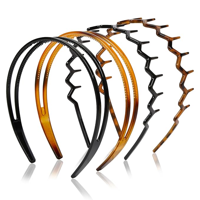 WOVOWOVO Zig Zag Headbands for Women Teen Girls Men, Plastic Hair Bands with Teeth Thin Zigzag Head Bands for Women's Hair, Non Slip Black Comb Hairbands (Zigzag & Double Layer Style)