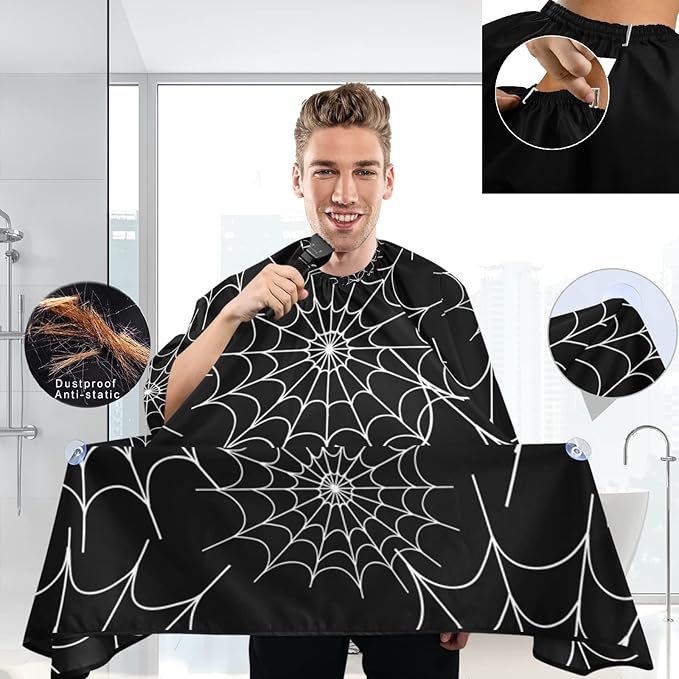 Visesunny Barber Cape with Spiders Web Decorative Pattern - Polyester Hair Cutting Salon Apron - Anti-Static, Water-Resistant Shaving Cloth