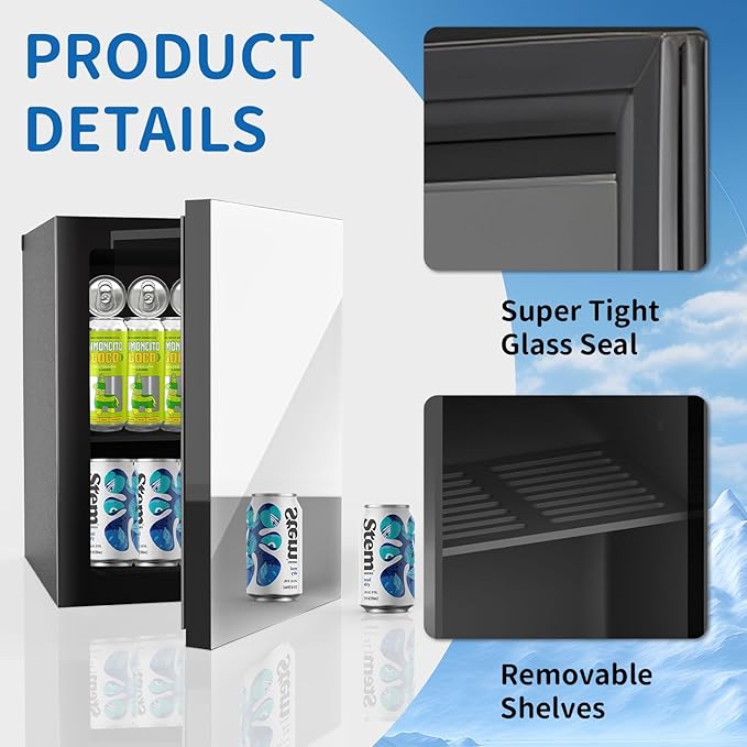 Erivess Compact Beverage Refrigerator,24 Can/0.95 Cubic Feet Fridge with Mirrored Front Door for Soda, Beer or Wine, Under Counter Small Refrigerator with Adjustable Shelve