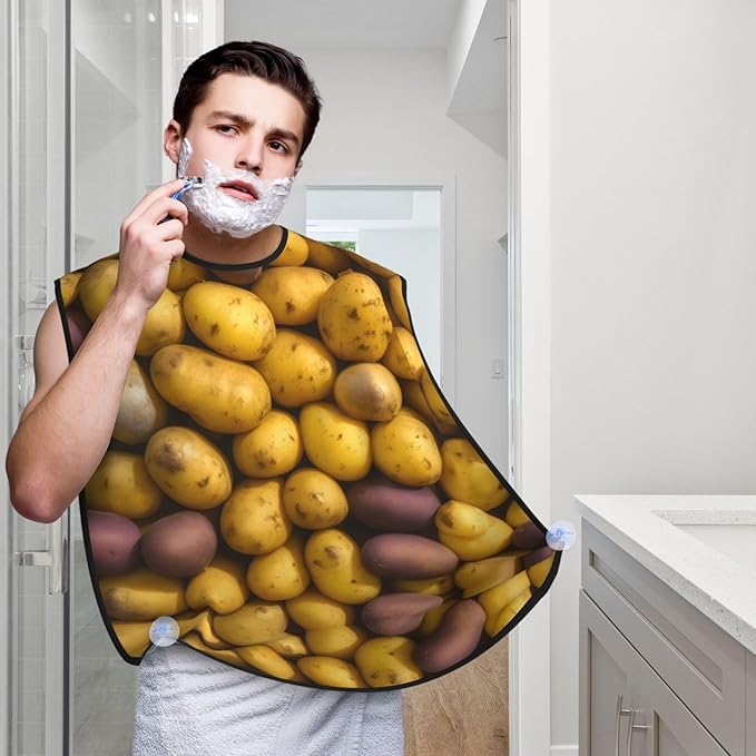 NOUZU Many Potatoes Print Beard Bib Apron For Men, Beard Hair Catcher For Men Shaving Trimming,Beard Cape Cloth