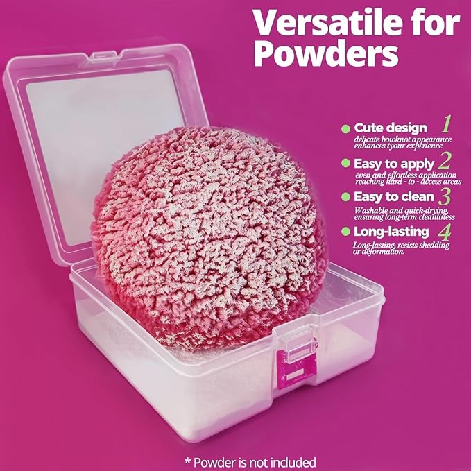 whisrvival 6" Large Body Powder Puff and Container, Soft Fluffy Dusting Powder Puff for Body Powders, Quick Even Application, Washable, Cute Rose Pink