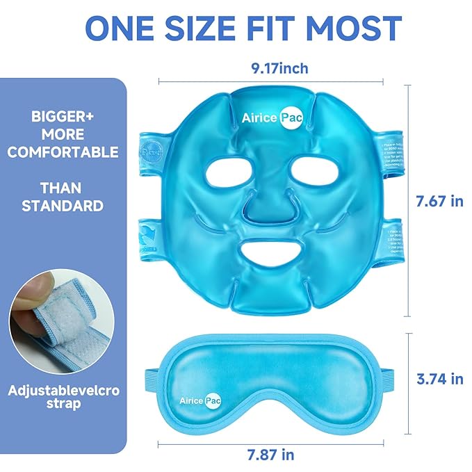 AiricePac Colding Ice Face Mask and Cooling Eye Mask for Puffy Eyes & Migraine Relief, Gel Eye Mask, Cool Face Masks for Dark Circles, Eye Surgery, Sleeping, Pressure, Headaches, Skin Care
