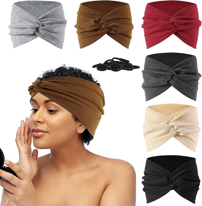 Stretchy Wide Headbands for Women - 6 Pcs Non Slip, Absorbed Sport Headband Soft Twist Knotted Headbands for Daily Life Yoga Workout (6 Color2) ﻿ ﻿ ﻿