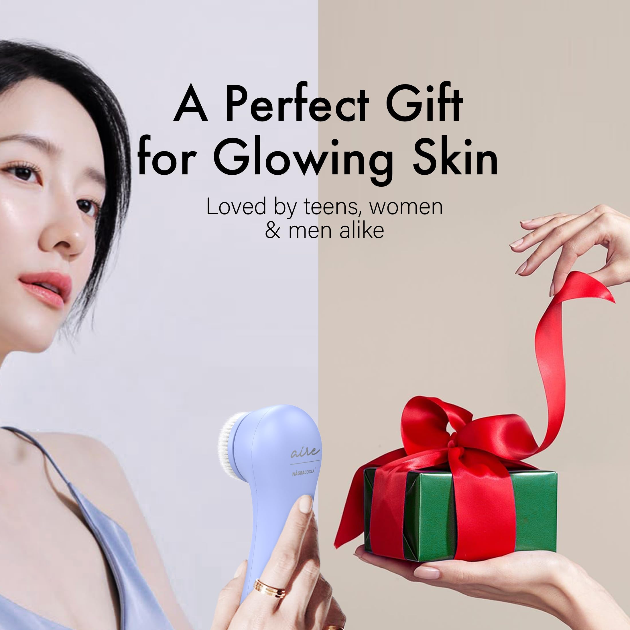 NågraCoola Electric Facial Cleansing Brush – Rechargeable Waterproof Face Scrubber for Women & Men, 2 Brush Heads for Deep Pore Cleansing & Gentle Exfoliation, 3 Speeds, Auto-Timer