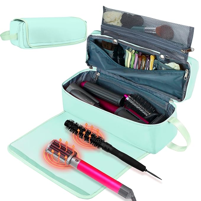 FAMOPLAY Hair Tools Travel Bag with Heat Resistant Mat Hair Styling Accessories Storage Case for Hair Dryer Flat Iron Straightener Curling Iron Haircare Accessories Travel Essentials for Women