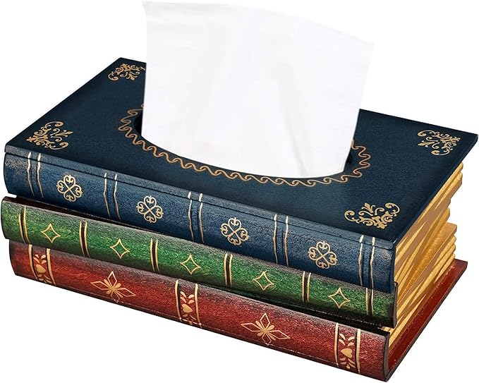 NFASHIONSO Antique Book Design Wood Bathroom Facial Tissue Dispenser Box Cover/Novelty Napkin Holder…