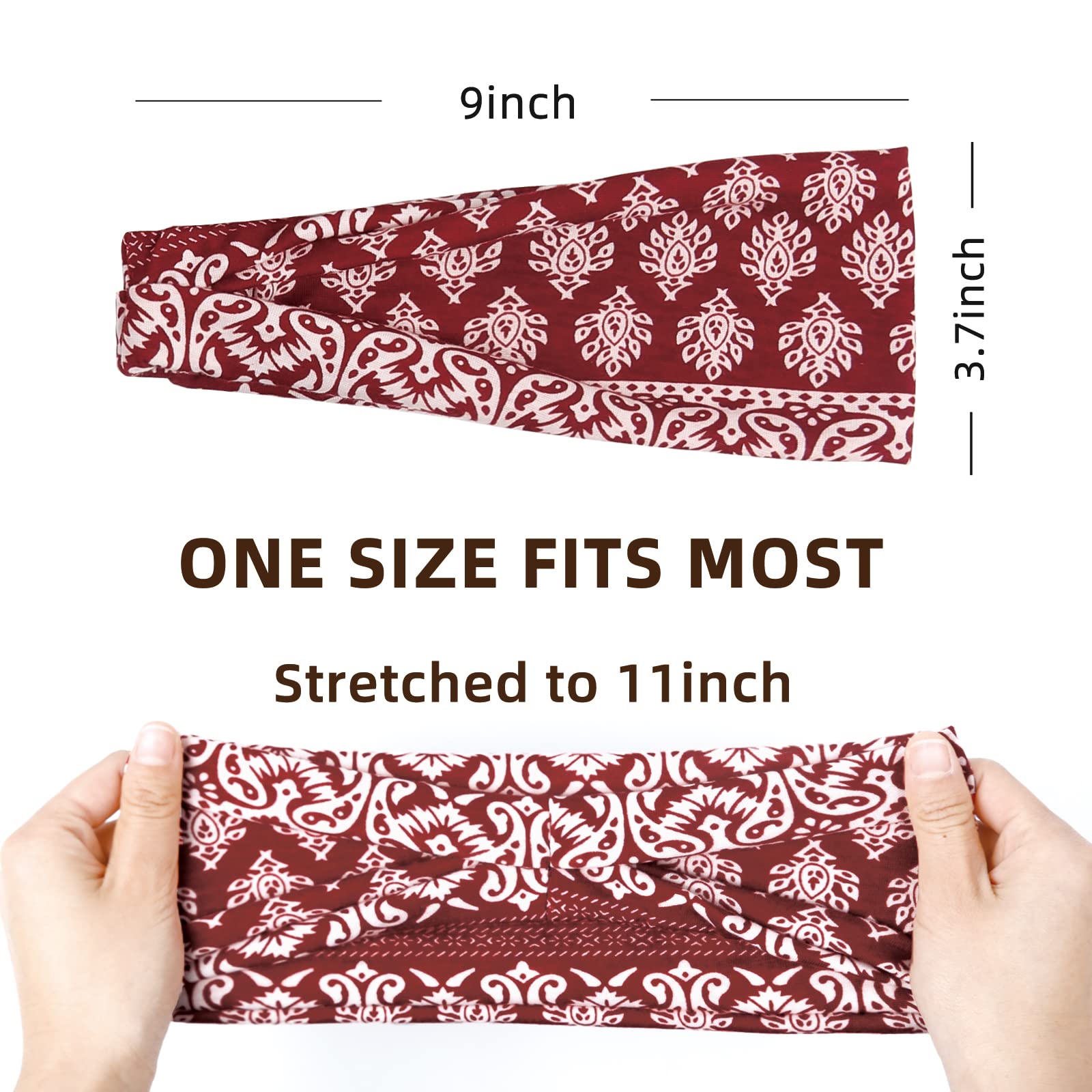 Huachi Boho Headbands for Women Wide Head Bands, Yoga Workout Hair Bands for Women's Hair Non Slip, Summer Womens Headbands Hair Accessories 6 Pack