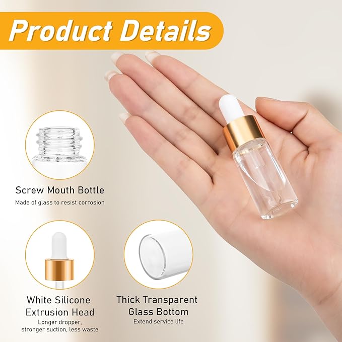 20 Pack Mini Dropper Bottle for Cuticle Oil, 5ml Small Sample Essential Oil Dropper Bottles for Travel, Clear Empty Vails for Cosmetic Perfume