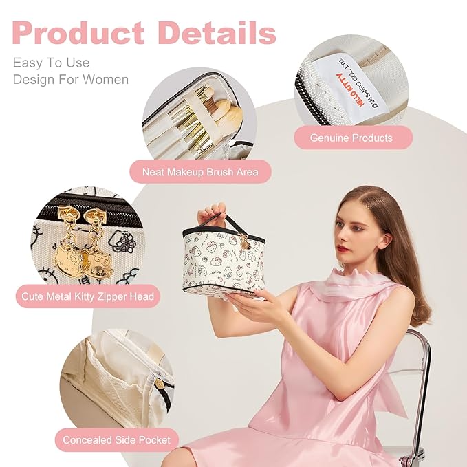 Vimanllie Cosmetic Bag Large Makeup Bag,Travel Toiletry Bags Organizer for Women,Cute Print Canvas Case with Brush Holder for Girls - Beauty Organizer for Home&Travel with Handle Cartoon Cute