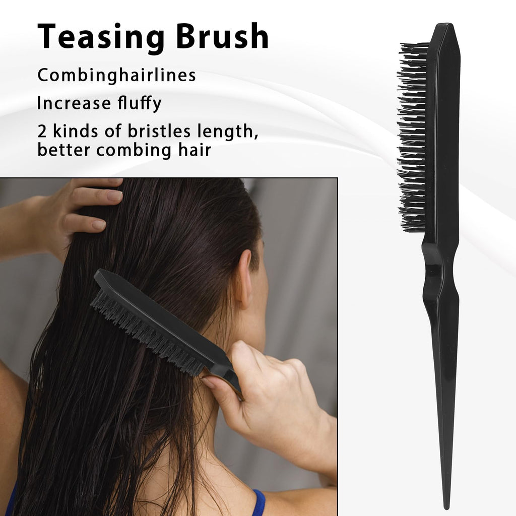 O BRUSHZOO Hair Brush Set, Hair Brushes for Women Men kid Wet Dry All Hair Detangling Parting Styling, Brush Set with Detangler Brush, Edge Brush, Teasing brush, Rat Tail Comb (Black)