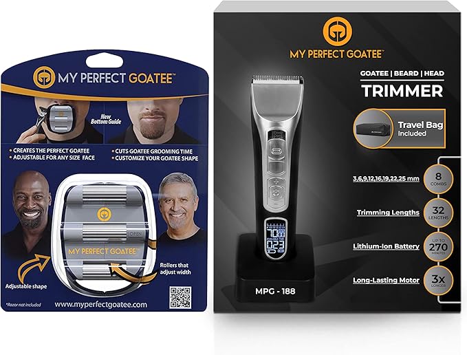 My Perfect Goatee® Beard Grooming Combo Pack for Men: Goatee Shaving Template & Trimmer (MPG-188), 36 Length Settings, Cordless Professional Hair Trimmer for Professional Grooming