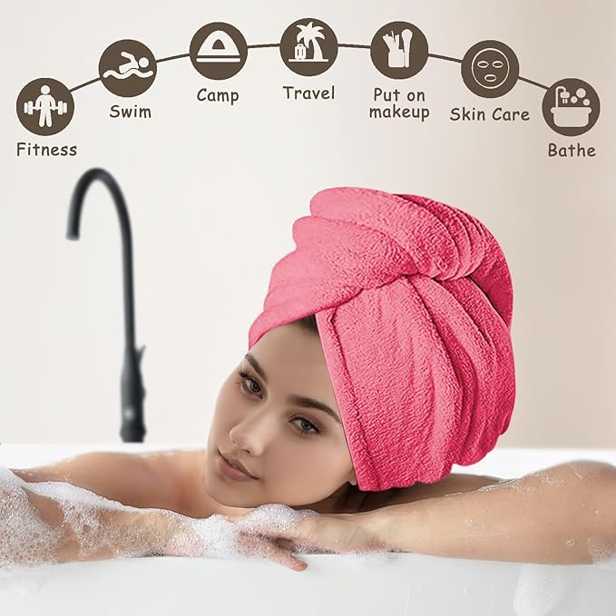 Microfiber Hair Towel Turban 3 Pack | Super Absorbent Quick Drying Hair Wrap for Women with Curly Hair | Anti Frizz Hair Towel Cap for Wet Hair(Red,Pink,White)