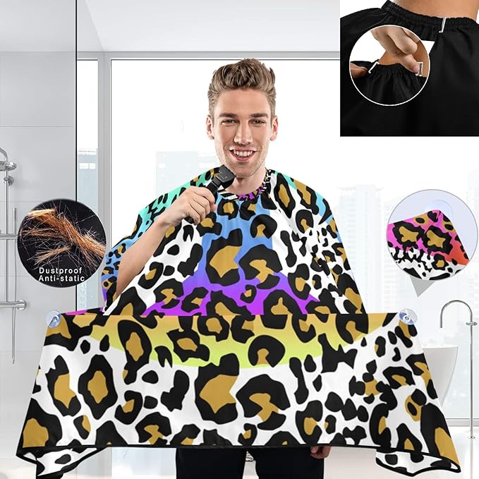 visesunny Barber Cape Leopard Grain Polyester Hair Cutting Salon Cape Apron Anti-Static Haircut Water-Resistant Shaving Cloth Beard Shaving Bib Hairdressing Cape