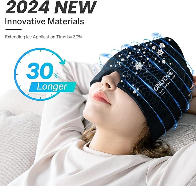 ONLYCARE Migraine Relief Cap,Soothing Migraine Mask,Upgraded Odorless Gel Ice Head Wrap, Hot and Cold Therapy, Headache Ice Pack for Tension and Stress(Black & Pink, 2 Count)