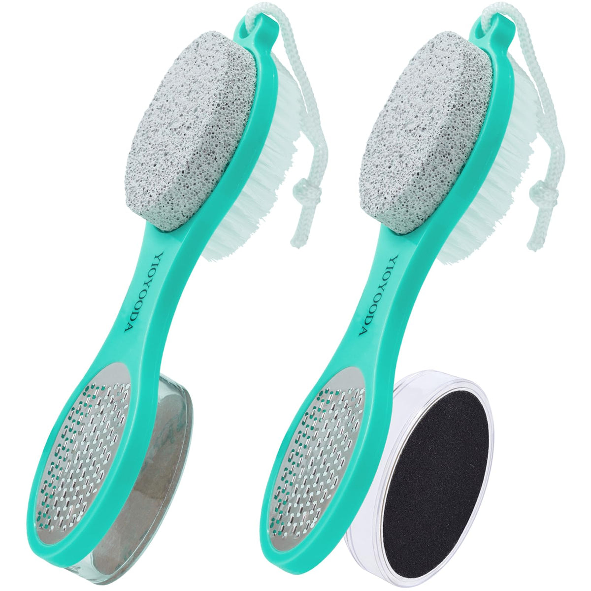 Foot Scrubber Brush with Pumice Stone for Feet 5-in-1, 2Pcs Foot File Callus Remover, Stainless Steel Feet Scraper, Cleaning Brush & Sand Paper Debris Catcher, Multi Purpose for Home Foot Care, White
