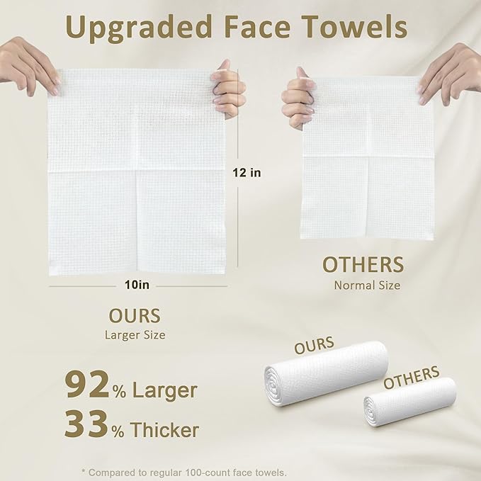 Ourmed Life Face Towels, Disposable Biodegradable Facial Towels for Sensitive Skin, Lint- free Face Wipes for Washing Face, Skincare and Makeup Remover, Dry Wipes, 10"×12" Extra Large, 50 Count