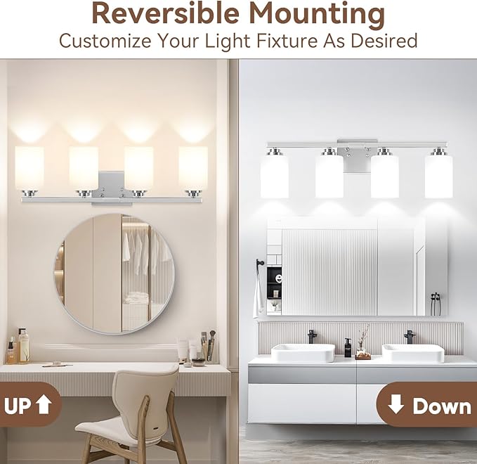 VerRon 4-Light Brushed Nickel Bathroom Light Fixtures Over Mirror 27 Inches