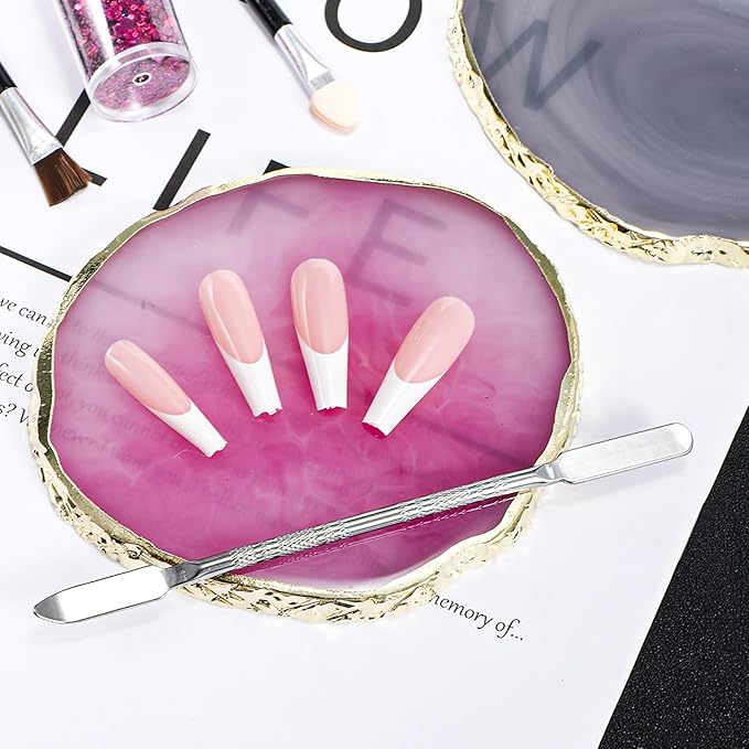 2 Pcs Nail Color Mixing Palette Nail Polish Palette With Silver Stirring Rod Gold Edge Color Makeup Display Board Nail Mixing Palette Cosmetic Mixing Tools For Gel Polish Nail Art Plate In Pink Gray