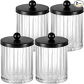 Amolliar Qtip Holder Dispenser for Cotton Swabs, Cotton Balls, Pads, Floss Picks, Clear Glass Canister Apothecary Jar, Bathroom Essential Accessories Decor, Bathroom Storage Organizer (Black, 4 Pack)