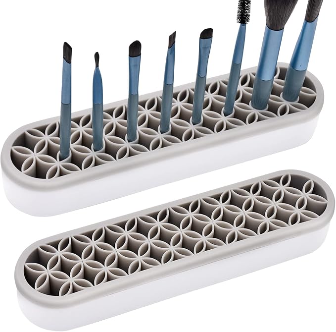 ESIW 2 PCS Multi-Purpose Cosmetic Storage Box, Desktop Organizers Silicone Make Up Brush Storage Stand, Desktop Storage Box for Eyeliner Pencil, Art Supplies, Painting Brush (Grey)