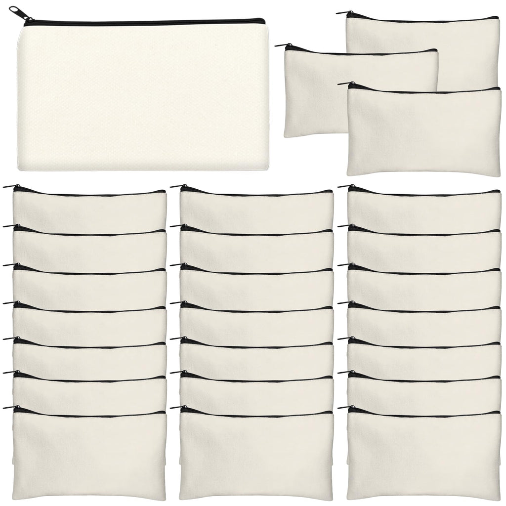 Legigo 24 Pack Beige Canvas Makeup Bags DIY Craft Bag- Blank DIY Craft Bag Canvas Pencil Case Canvas Zipper Pouch Bags Cosmetic Bag Multipurpose Canvas Pouch with Zipper for vinyl (8.3 x 5 inches)