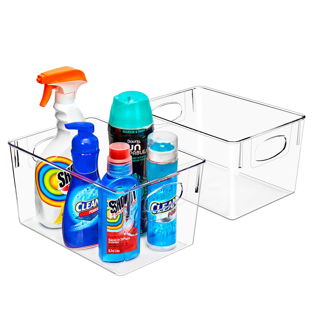 Sorbus 2 Pack Large Clear Plastic Storage Bins, Clear Organizer Bins with Handle for Kitchen, Pantry, Cabinet, Refrigerator, Craft, Toys, Clothes, Closet, Under Sink, Bathroom Organizers and Storage