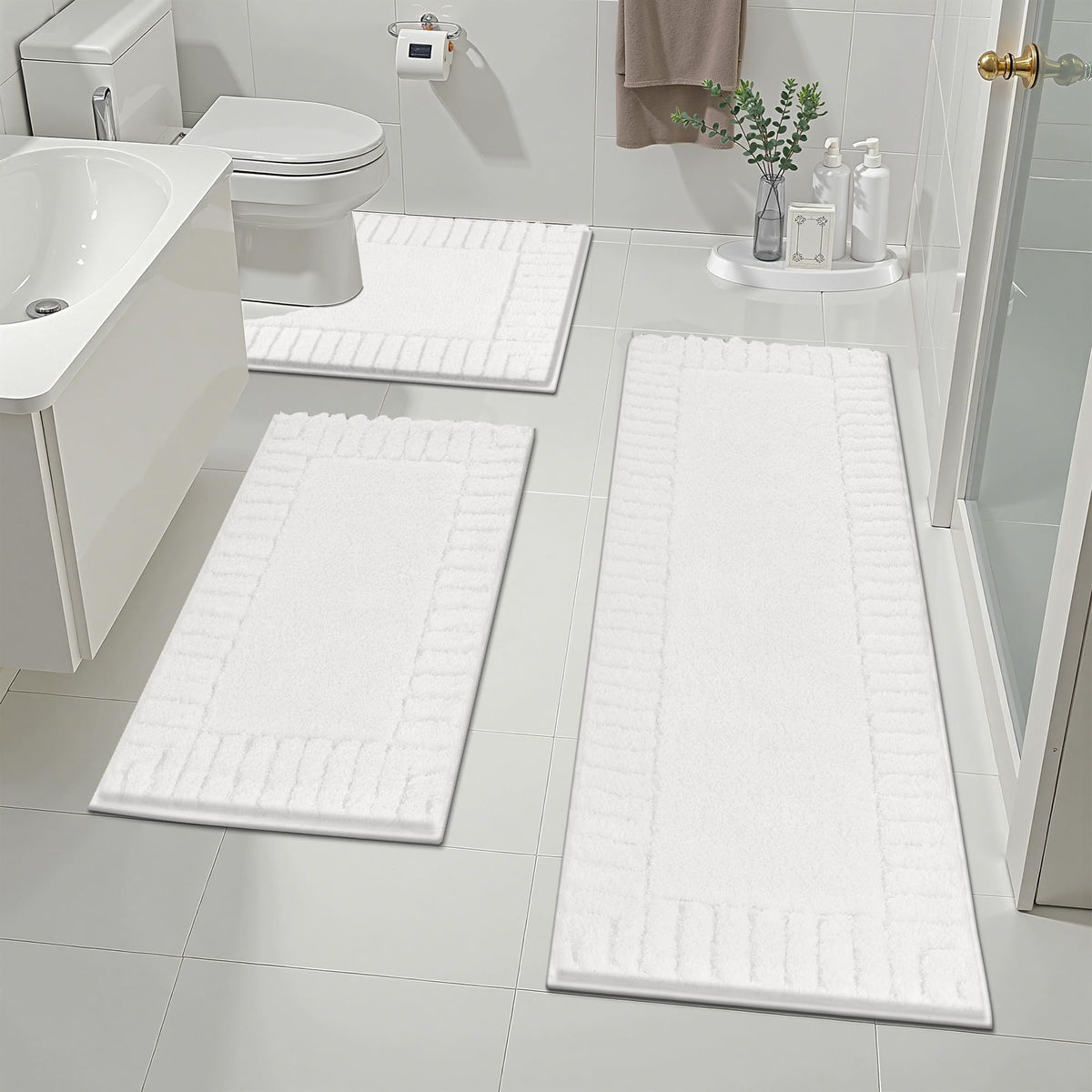 Pauwer Bathroom Rugs Sets 3 Piece, Microfiber Bath Mat Set, Black