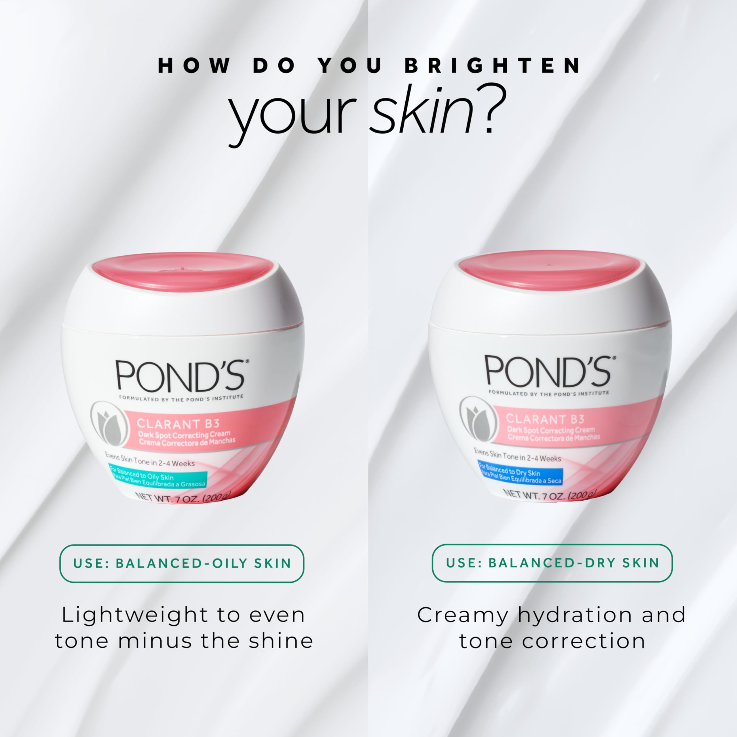 POND’S Clarant B3 Dark Spot Correcting Cream – Daily Moisturizer for Dry Skin – Moisturizing Face Cream with Vitamins B3 & C – Dermatologist Tested, 7 oz, 2 Pack