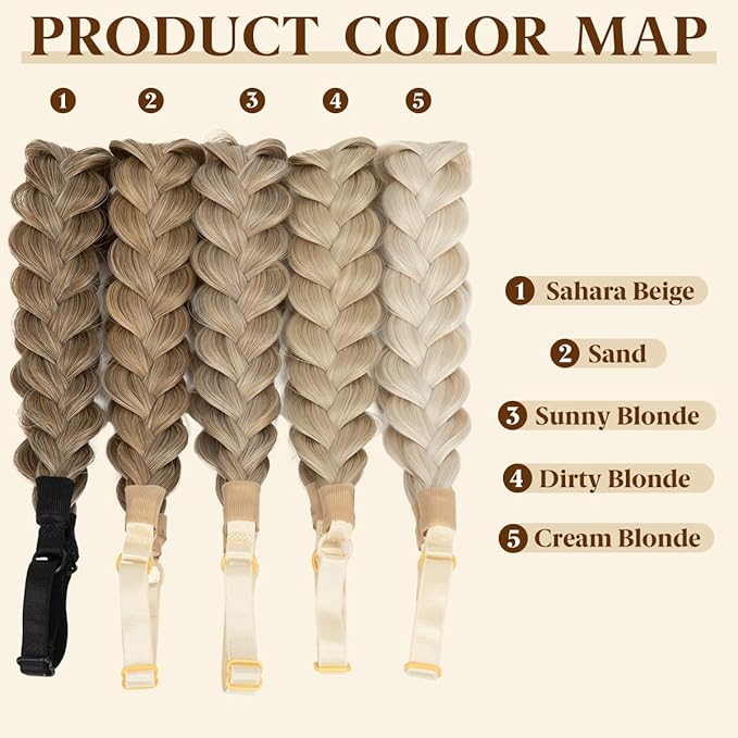 CJL HAIR 2PCs Braided Headbands Hair Piece for Women Synthetic Hair Hoops Head Bands Handmade Braid Hairband Accessories Elastic Stretch Headwrap Sand