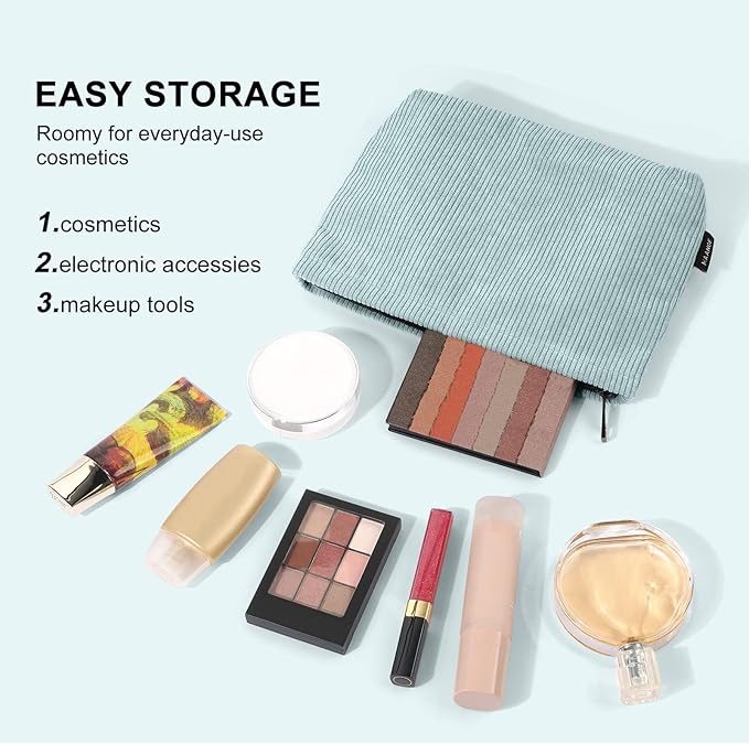 MAANGE Small Makeup Bag For Purse, Travel Cosmetic Bag Makeup Pouch Corduroy Portable Versatile Zipper Pouch For Women(GRAY)