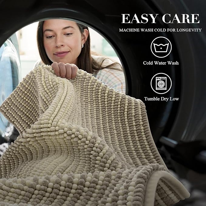 BSICPRO Bathroom Rugs, Bath Mat Non Slip 17 x 24 Inches Water Absorbent Chenille Floor Mats Machine Washable (Sand)