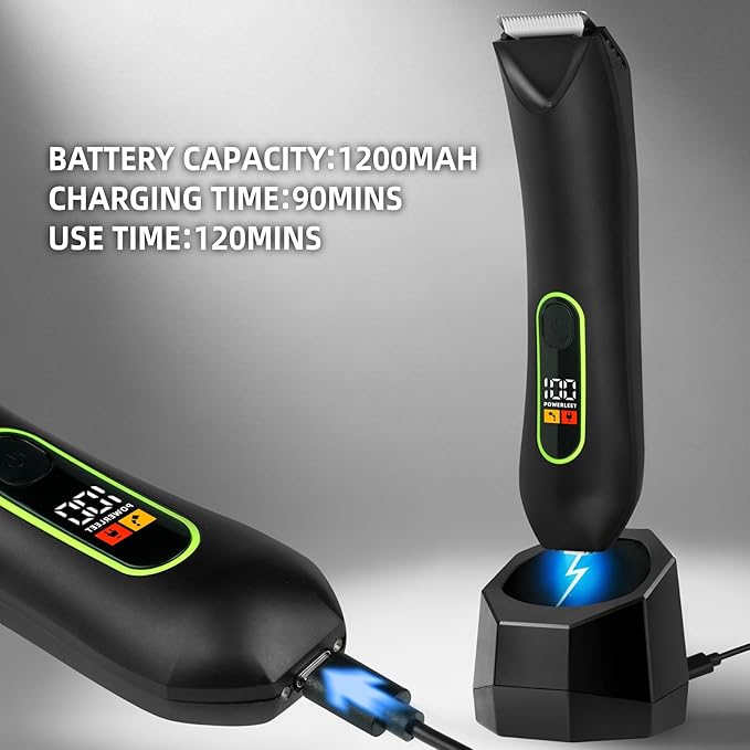 WarmWink Rechargeable Body Hair Trimmer for Men, 2 in 1 Body Groomer for Men, Replaceable Hair Cutting Blade, IPX7 Waterproof Wet/Dry Ball Groin Trimmer with Charging Base