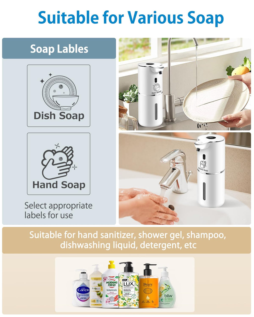 Automatic Liquid Soap Dispenser 12.8oz, Rechargeable & 6 Levels Soap Adjustable with Digital Display, Wall Mount, Waterproof, Touchless Hand/Dish Soap Dispenser for Kitchen, Bathroom, Hotel