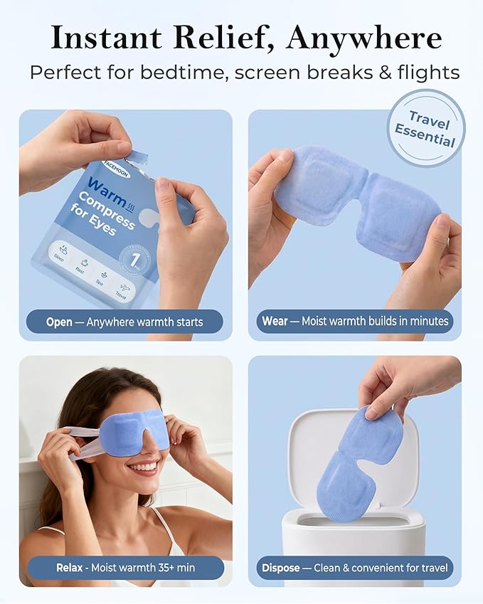 FACEMOON 16 Pack Steam Eye Mask for Dry Eyes: Self-Heating Warm Compress for Stye Relief & Digital Eye Strain, FSA&HSA Eligible, Travel & Spa Essential, Disposable, Self-Care Gift, Unscented
