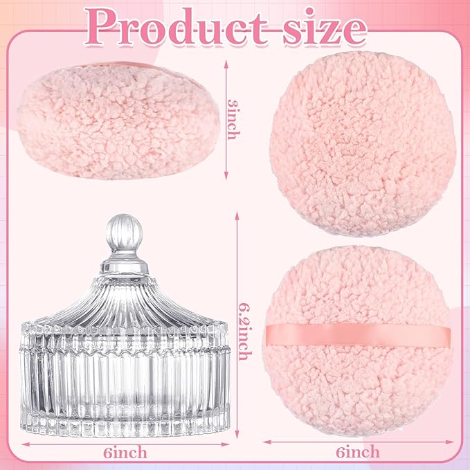 2 Pieces Extra Large Body Powder Puff and Container, 6 Inch Oversize Dust Powder Puff for Baby Women Dusting Powder