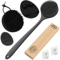 Manmihealth Silicone Back Scrubber Bath Brush Set Thick Bristles Black