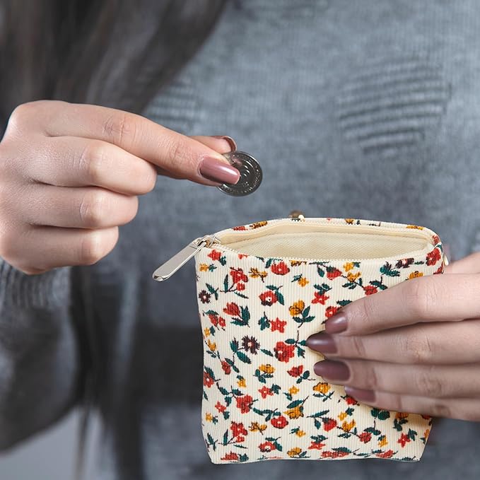 Abbylike 4 Pcs Small Makeup Bag Corduroy Cosmetic Pouch with Zipper Portable Little Bags for Purse Mini Pouch Cute Makeup Purse for Coin Essentials Items Women (Elegant)