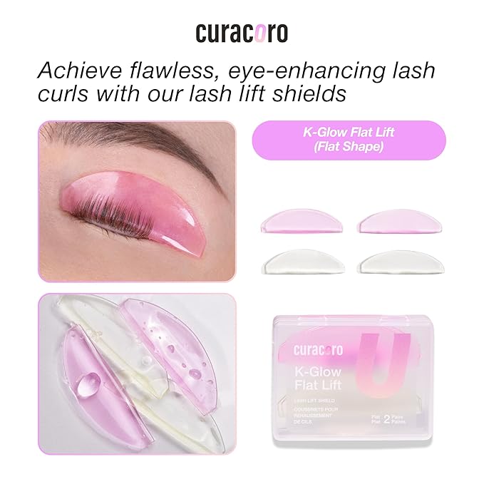 Curacoro Korean Lash Lift Shields, 4 Pcs Self-Adhesive Silicone Rods
