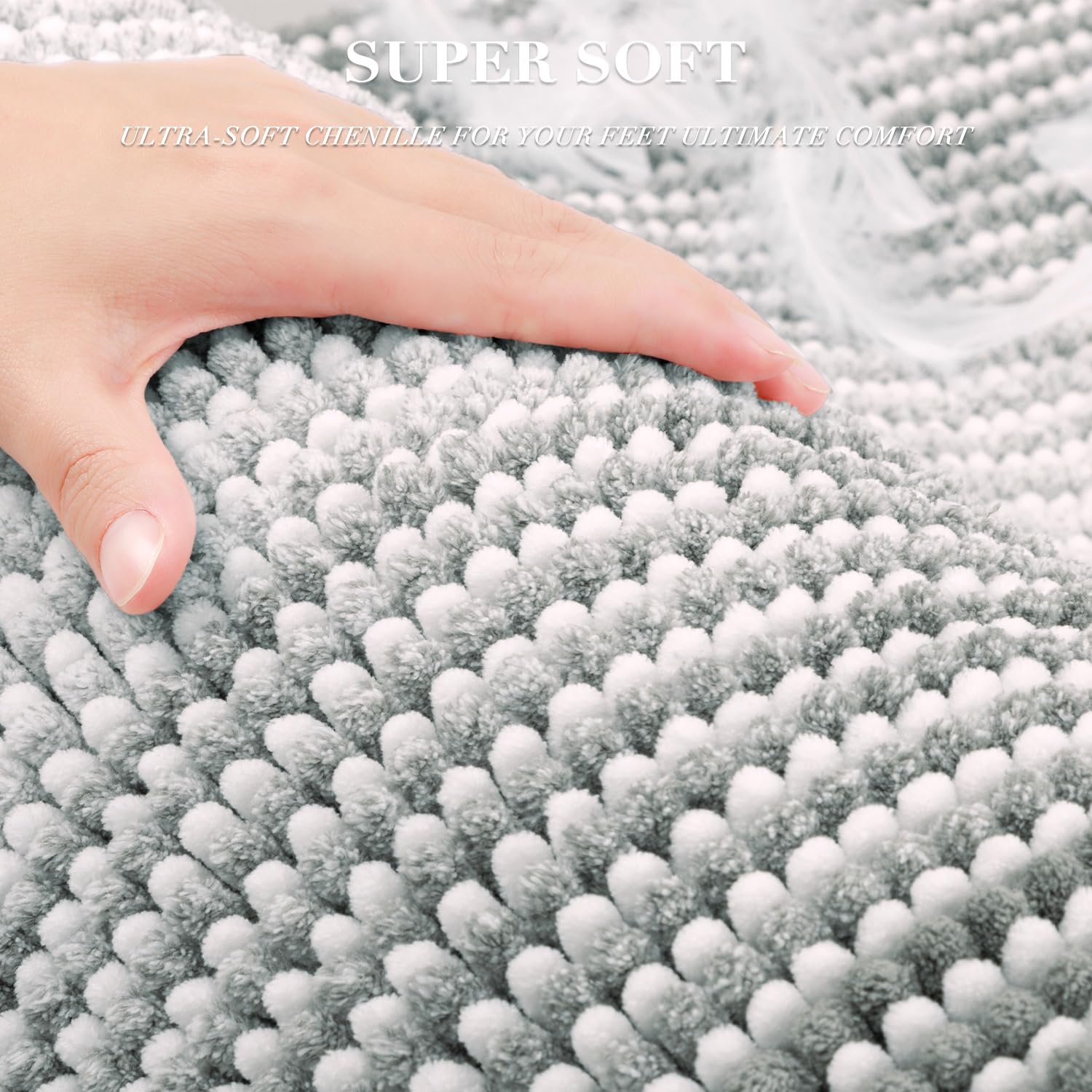 Bathroom Rugs Sets 2 Piece, Toilet Rugs U-Shaped, Contour Bath Mat Rugs Set for Toilet Bathroom, Soft Absorbent Chenille Bath Carpet, Quickly Dry, Washable (Light Gray, 32" x 20" + 24" x 20")
