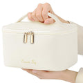 Meiyuuo Travel Makeup Bag for Women, PU Leather Cosmetic Bag, Beige