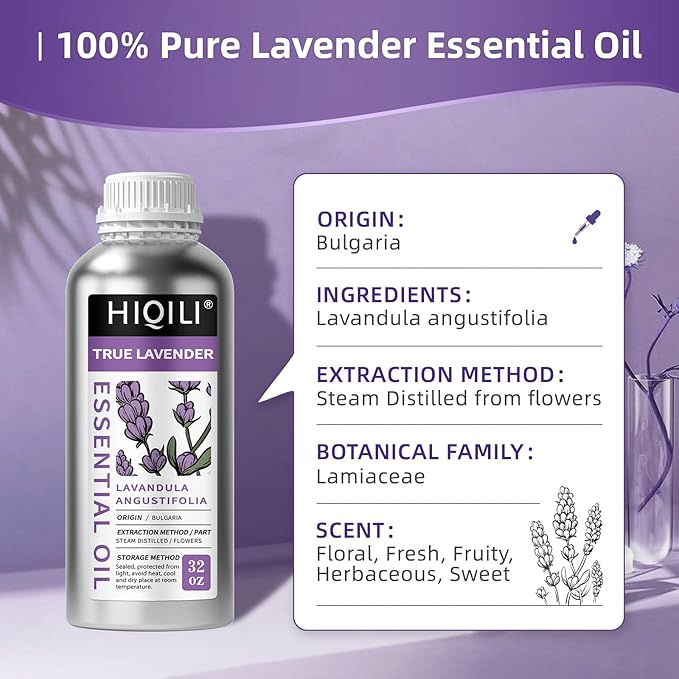 HIQILI Lavender Essential Oil for Aromatherapy, Candle & Soap Making