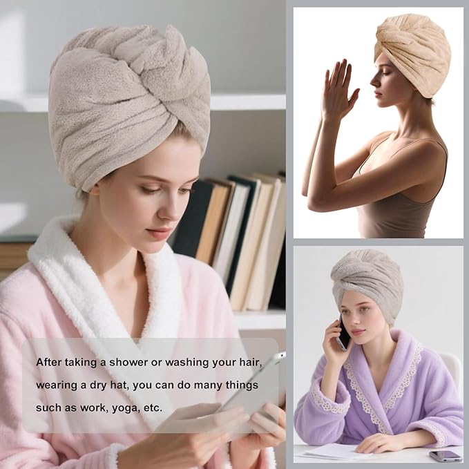 Microfiber Hair Drying Towel Wrap for Women, Hair Turbans Towel for Wet Hair,turbie Twist Hair Towels(The Color of the Picture is for Reference only) (Gray,Brown)